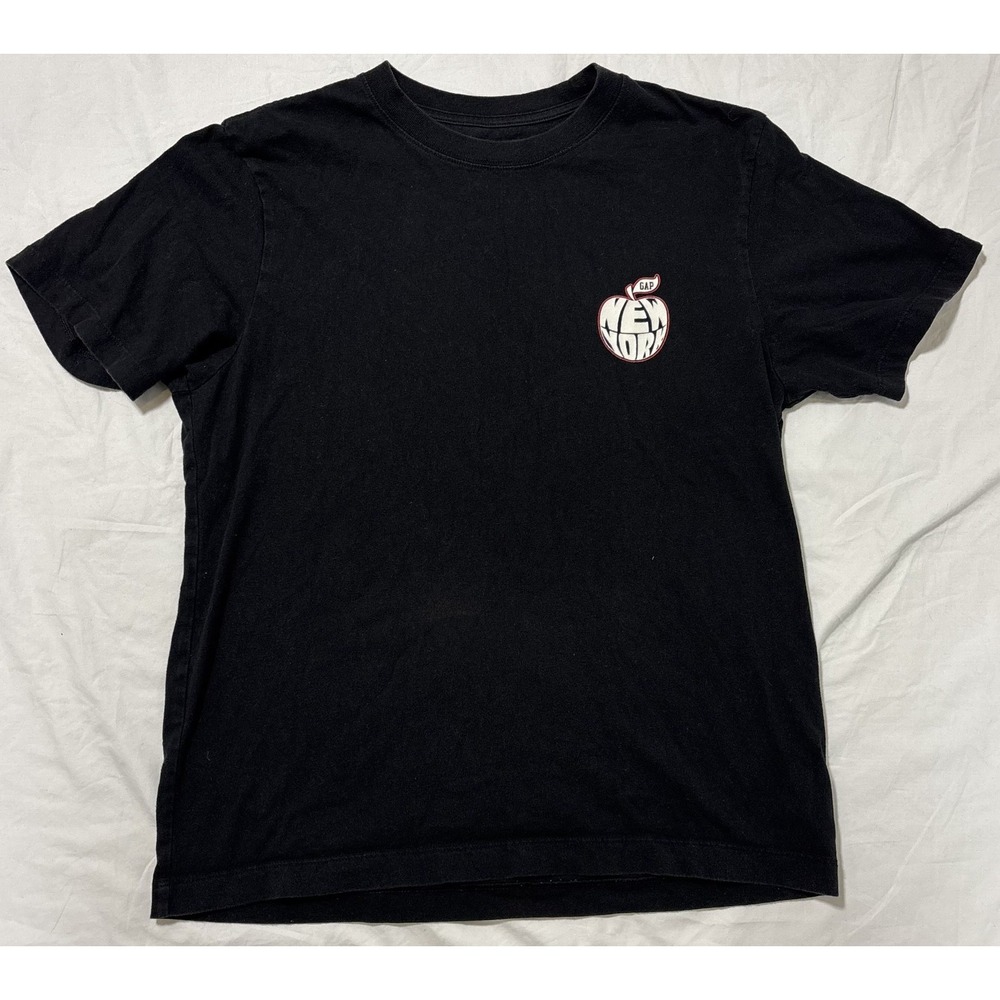 Gap Unisex T-Shirt Black Original Crew Neck New York City Apple Logo Graphic S